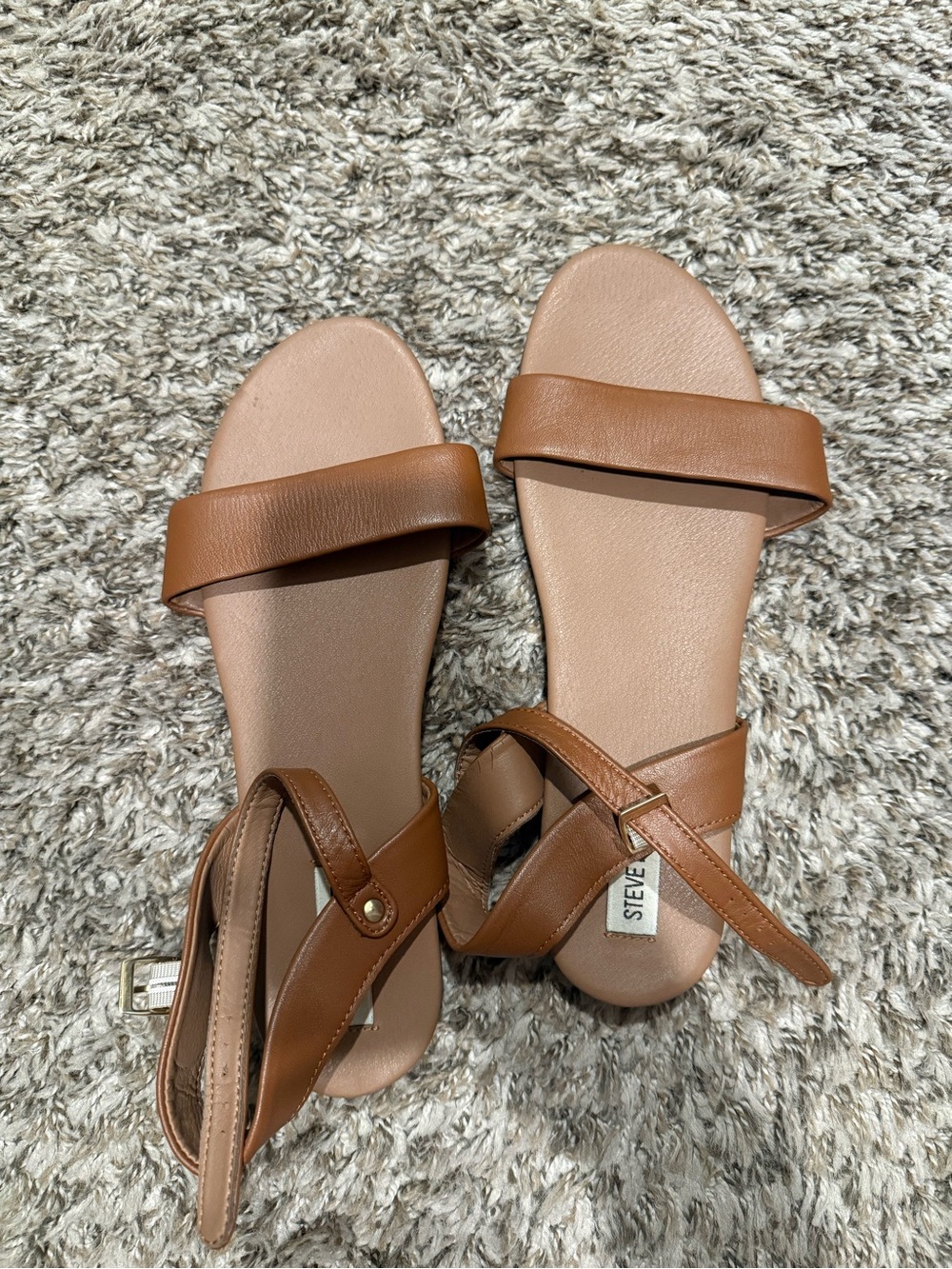 Steve Madden Tan Brown Ankle-Strap Flat Sandals
